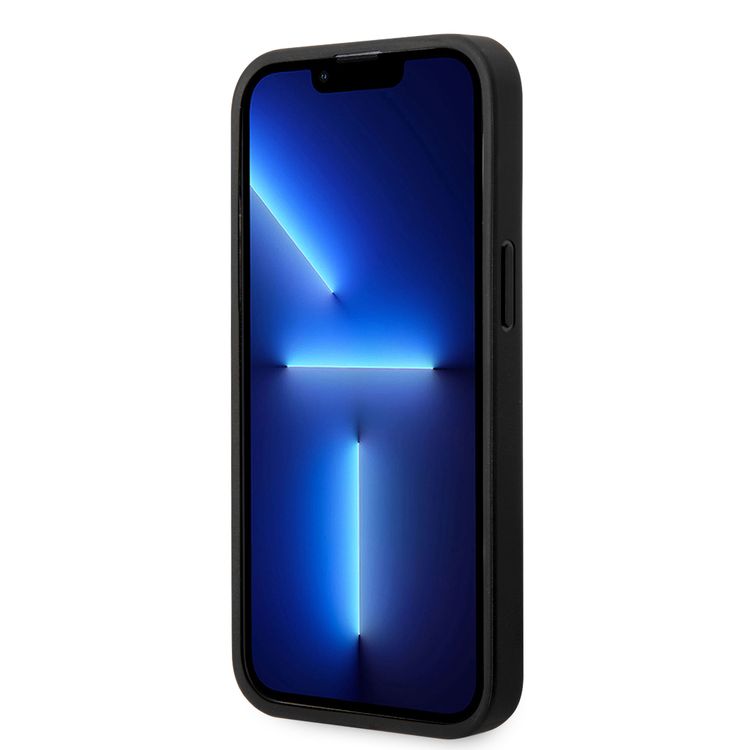 BMW Magsafe Compatibility Signature Collection جراب جلد أصلي مع نمط ختم ساخن ألماس متوافق مع iPhone 14 Pro Max - أسود