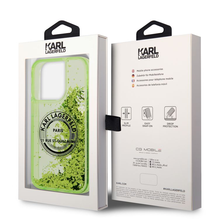 Karl Lagerfeld Liquid Glitter Case Silicone Round RSG Logo Ultra-Thin iPhone 14 Pro Max Compatibility - Yellow