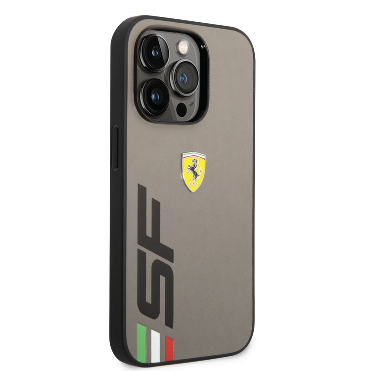 Ferrari PU Leather Case with Printed Big SF Logo iPhone 14 Pro Compatibility - Grey