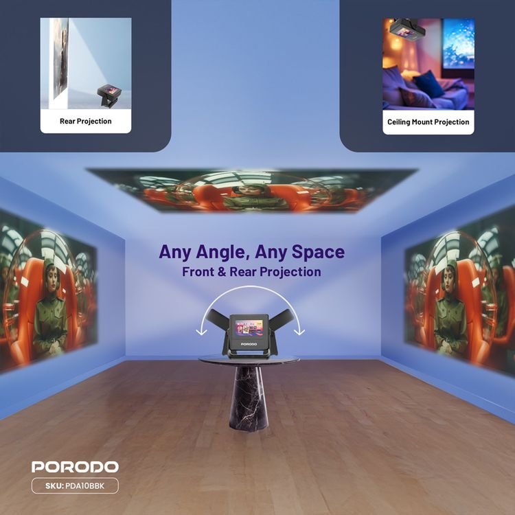 بروجكتور بورودو أوبتيفيس سمارت HD مع جهاز لوحي ذكي، تركيز تلقائي ذكي، تصحيح الانحراف التلقائي، وتجنب العقبات التلقائي.