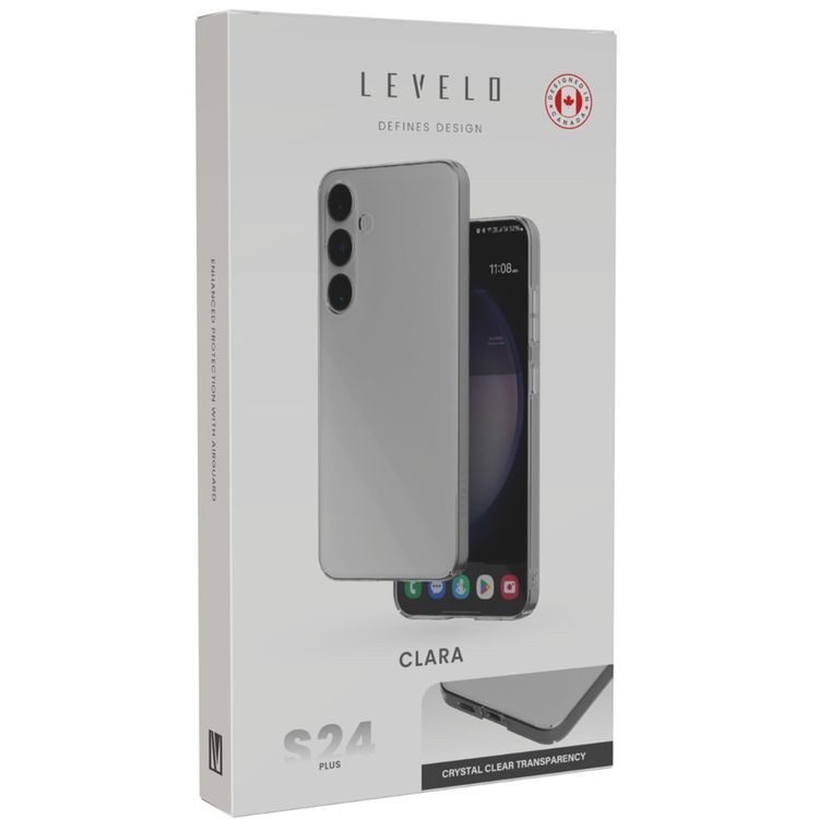 Levelo Clara Crystal Clear Transparency Case for Samsung Galaxy S24 Plus, 3H Hardness, Shock-Proof Edges, Anti-Scratch, Anti-Smudge Coating, High-Quality Material - Clear