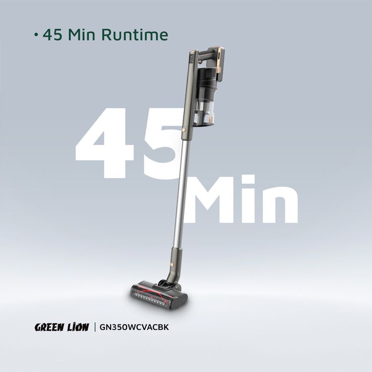 Green Lion Turbo Pro Vacuum Cleaner with 1.4 L Dust Tank Capacity, Up to 45 Minutes Working Time, 4.5 Hours Charging Time, 2200mAh Battery Capacity - Black