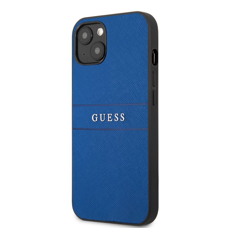 CG MOBILE Guess PU Leather Case Saffiano with Metal Logo Hot Stamp Stripes Compatible for iPhone 13 (6.1") Anti-Scratch, Easy Access to All Ports