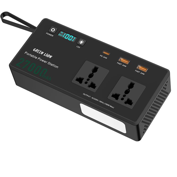 Green Lion Volt Mate 27000mAh Power Station with Digital Display, Cooling Fan, Carrying Strap, Multiple Protection, 75lm Brightness, 15cm Cable Length, LED & SOS Light Modes, 2 AC Outlets, 3 Ports - Black