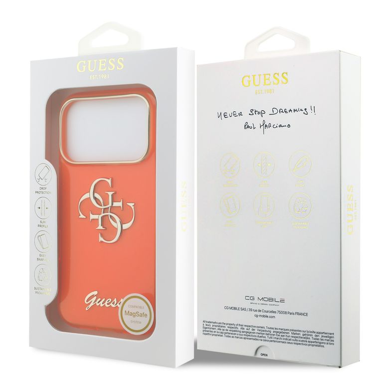 Guess IML Case with 4G & Script Logo for iPhone 17 Pro Max, Comfortable Grip, Easy Snap-On, Slim Profile, Lightweight, Durable Material - Orange 