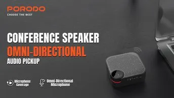 Porodo Wireless Conference Speaker Omni-Directional Audio Pickup, 800mAh Battery, Plug & Play, 3m Microphone Coverage, 10m Bluetooth Distance