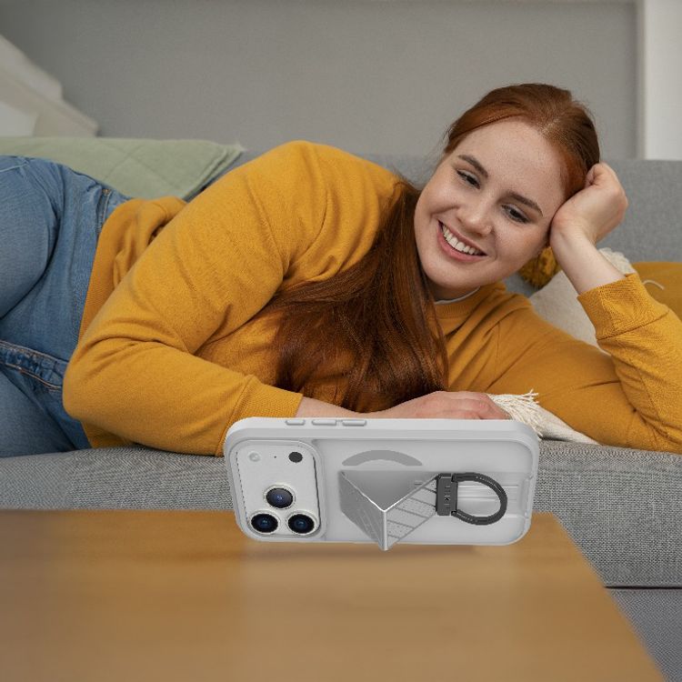 Levelo Morphix Clara GripStand MagSafe Case for iPhone 17 Pro Max, Raised Bezels for Camera & Screen, Strong Magnets, Shockproof Body & Matte Finish, Flexible D-Ring Stand, Anti-Fingerprint - Silverstone