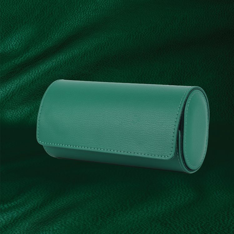 Green Lion Duo Watch Roll Case with 2 Watch Slots, Genuine Leather, Snap-Button Closure, Protective Interior, Compact Storage, Versatile Use - Rolex Green