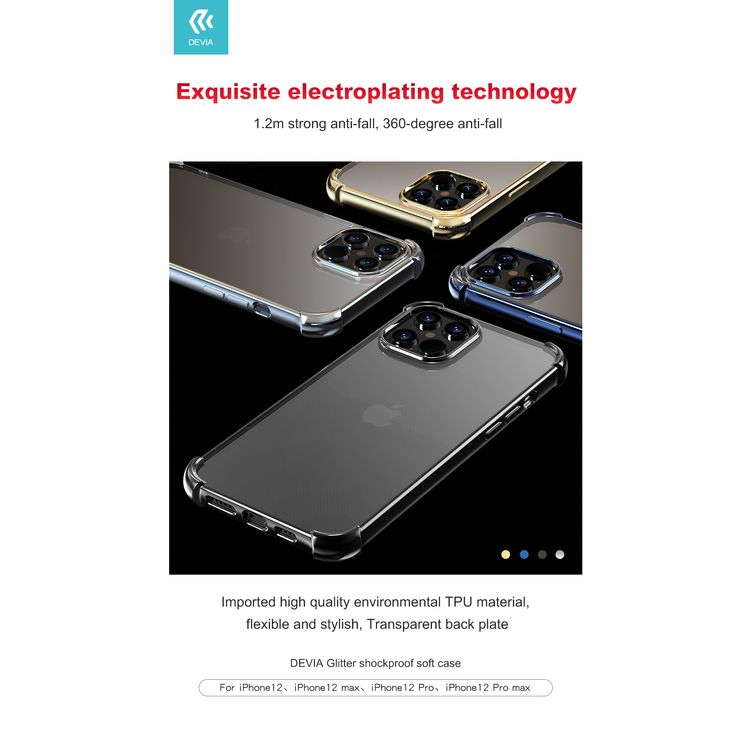 Devia Glitter Shockproof Soft Case Compatible for iPhone 12 Mini (5.4") Scratch Resistant - 1.2m Drop Protection - Anti-yellowish Case - 360° Full Protection Back Cover - Black