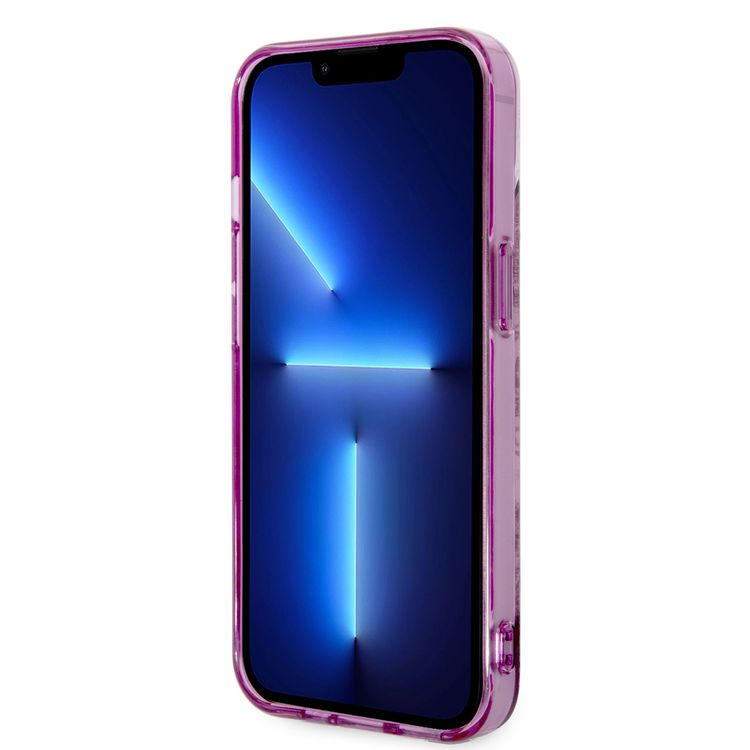 Guess PC/TPU IML Case With Double Layer Electroplated Camera Outline & Toile De Jouy - iPhone 14 - Fuchsia