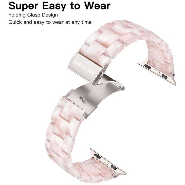 Green Lion Marble Watch Strap for Apple Watch 42/44/45/49mm, Double-lock Folding Buckle, Water Resistant, Easy Installation, Stainless Steel Connector - Pink