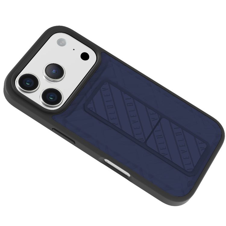 Levelo Morphix Cuero GripStand Case for iPhone 17 Pro, Raised Bezels for Camera & Screen, Shock-Resistant Bumper, Secure Hold, Horizontal & Vertical Viewing - Midnight Blue