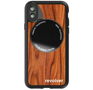 Ztylus Revolver M6X Small Lens Kit (Fisheye Telephoto/Wide Angle/Macro/Super Macro) Compatible for iPhone X / Xs - Quick Flip Lens - Magnetic Connection Attachment - Foever Wood