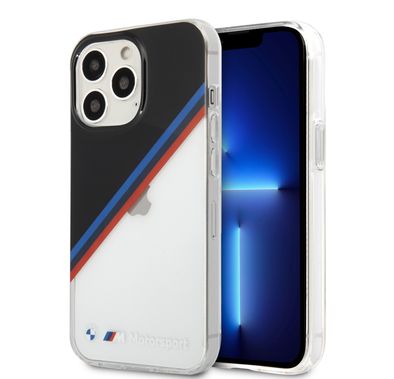 CG MOBILE BMW Motorsport Collection PC/TPU Hard Case Diagonal Tricolor Black Corner Compatible for iPhone 13 Pro Max (6.7") Easy Access to All Ports, Anti-Scratch, Shock Absorption Back Cover Suitable with Wireless Charging Officially Licensed