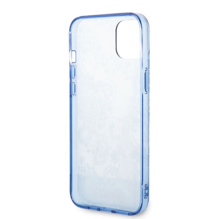 Guess PC/TPU IML Case With Double Layer Electroplated Camera Outline & Toile De Jouy - iPhone 14 Plus - Blue