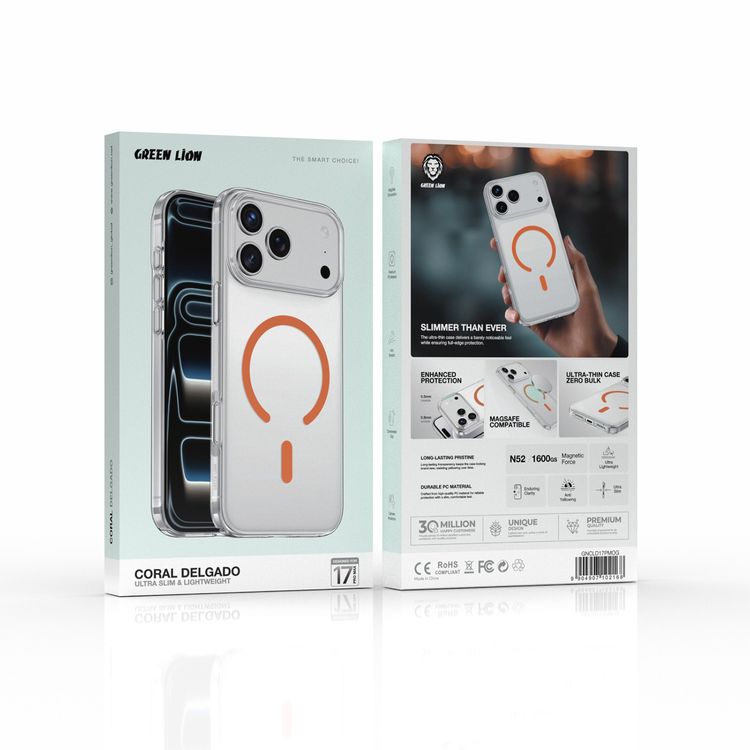 Green Lion Coral Delgado Case for iPhone 17 Pro Max, MagSafe Compatible, Slim & Lightweight Design, Camera Protection, Comfortable Grip, Anti-Yellowing & Anti-Scratch - Orange