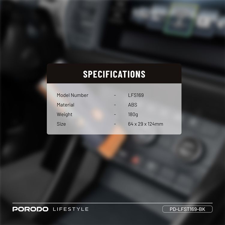 Porodo Lifestyle Vehicle Emergency Safety Kit with Tool Cleaners, ABS Material, Lightweight & Portable, Safety Hammer Included, Easy to Use, Glass & Dashboard Cleaner Supplied - Black