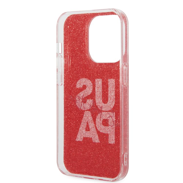 U.S.Polo Assn. IML Glitter Script Card Case for iPhone 15 Pro - Black - أحمر