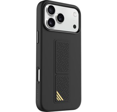 حافظة ليفيلو مورفيكس سيليكون غريب ستاند لهاتف آيفون 17 برو، مشاهدة بدون استخدام اليدين، بطانة داخلية من الألياف الدقيقة الحقيقية، حامل أفقي وعمودي، ممتص الصدمات، حواف مرتفعة للكاميرا والشاشة، تصميم نحيف - أسود.