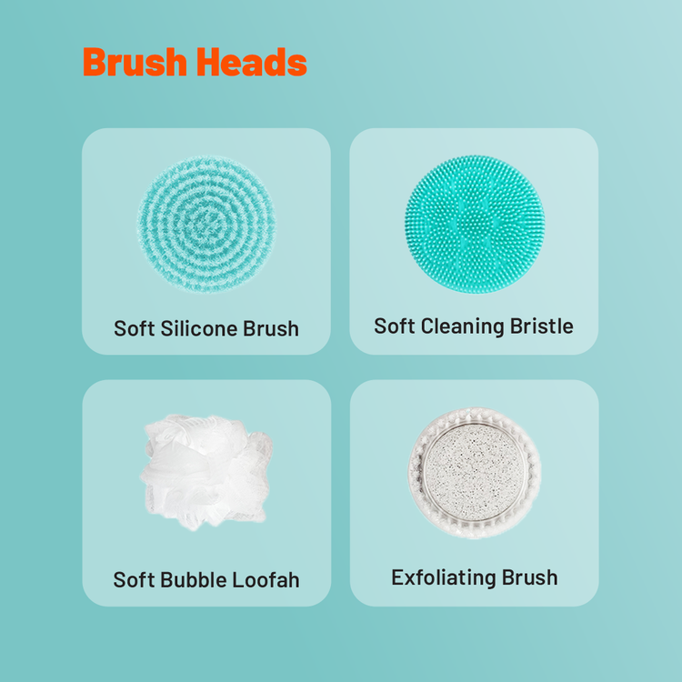 Porodo Lifestyle Electric Body Brush, Soft Bubble Loofah, Soft Cleaning Bristle, 2Levels Speed, Type-C Charging Port, Soft Silicone Brush - Blue