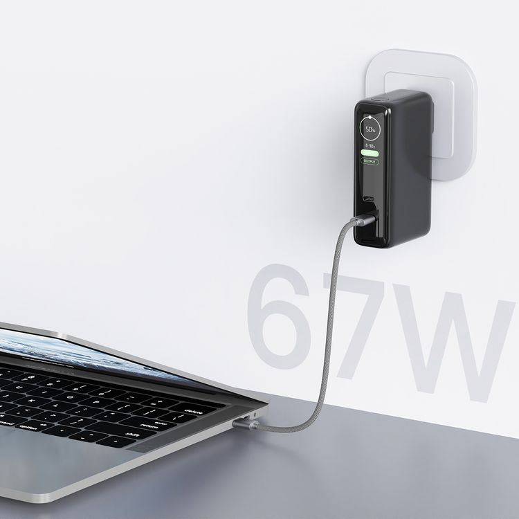 Green Lion ENERGIX 10000mAh Power Bank and PD 67W Charger with Flight Aprroved, Simultaneous Charging, Wide Compatibility, Multiple Protection, Dual USB-C Ports, Laptop Compatible, Adaptive Charging for All Devices, ABS + PC Material, Real-Time TFT Display, Reliable Power Maximum Protection - Blach