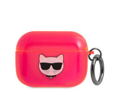 CG MOBILE Karl Lagerfeld TPU Choupette Fluo Case with Ring for Apple Airpods Pro, Scratch & Drop Resistant, Dustproof & Absorbing Protective Silicone Cover Officially Licensed Pink