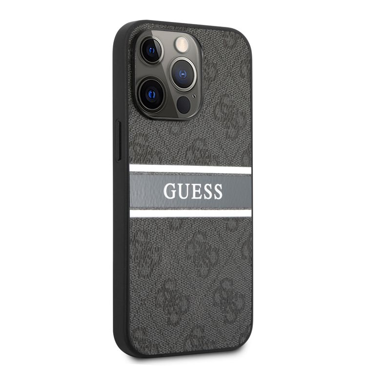 CG MOBILE Guess 4G PU Leather Case with Printed Stripe Compatible for iPhone 13 Pro (6.1") Anti-Scratch, Easy Access to All Ports, Shock Absorption