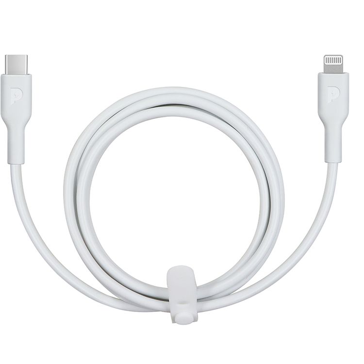 كابل Powerology من USB-C إلى Lightning مع توصيل الطاقة بقوة 20 واط، بطول كابل 1.2 متر، مصنوع من مادة PVC، متوافق عالميًا، مزامنة بيانات سريعة وشحن - باللون الأبيض.