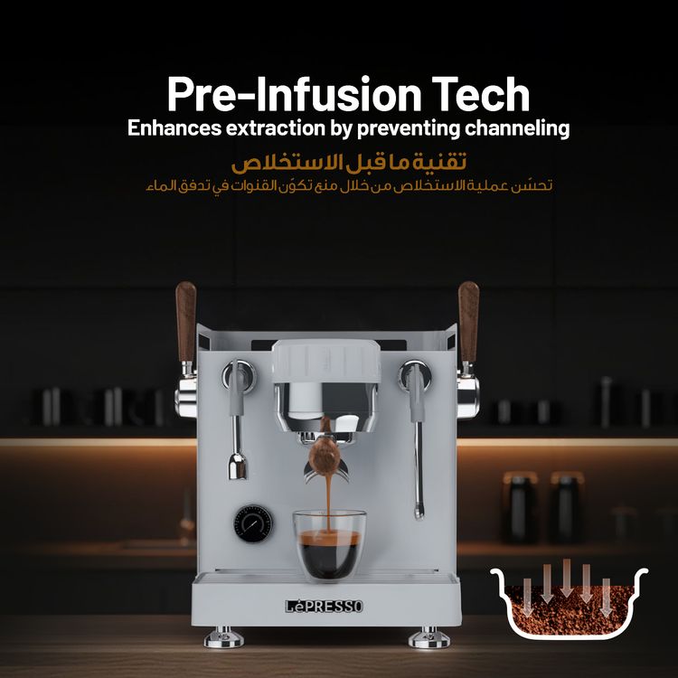 LePresso Bellissimo Triple Boiler 15-Bar Coffee Machine, 0 - 10 Seconds Pre-Infusion Time, Dual Italian Pump, High-Pressure Extraction, Default Smart Settings, 3000-3550W Rated Power - White