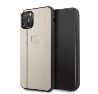 CG MOBILE Ferrari Off Track Leather Embossed Line Phone Case Compatible for iPhone 11 Pro (5.8") Mobile Case Suitable with Wireless Charging Officially Licensed - Beige