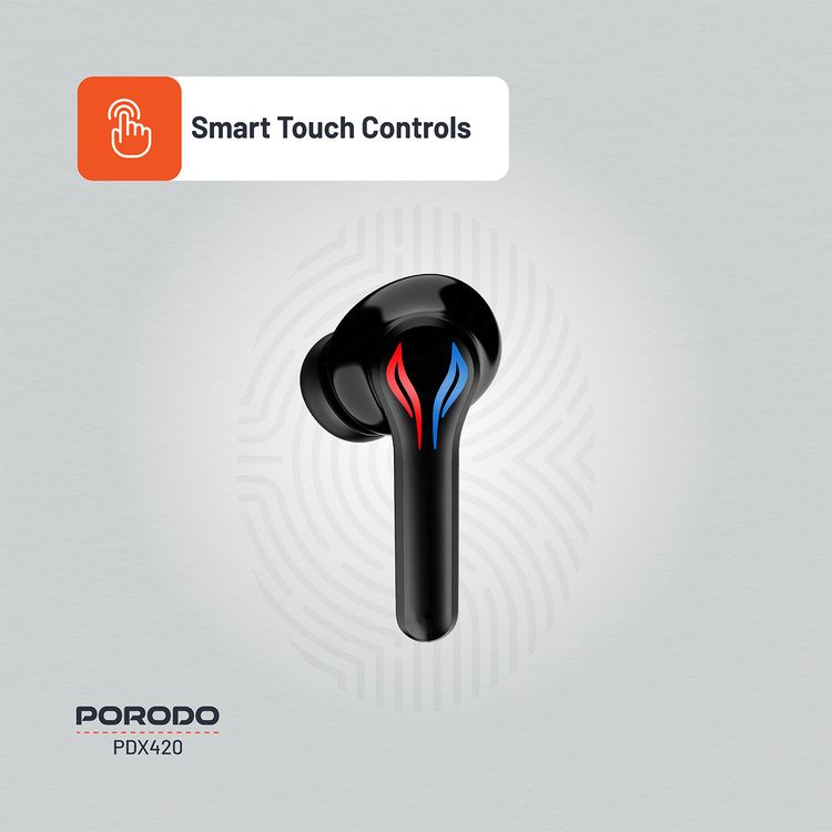 Porodo Gaming Ultra Low-Latency Gaming Earbuds, 5h Playtime, Bluetooth 5.4, ENC Support, RGB Breathing Lights, 200mAh Battery Capacity, 1000h Standby Time, Type-C Charging - Black  
