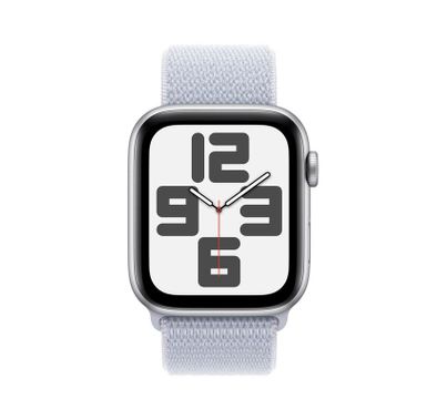 Apple Watch SE 2024 GPS 44mm Silver Aluminum Case with Blue Cloud Sport Loop, Regular - Silver