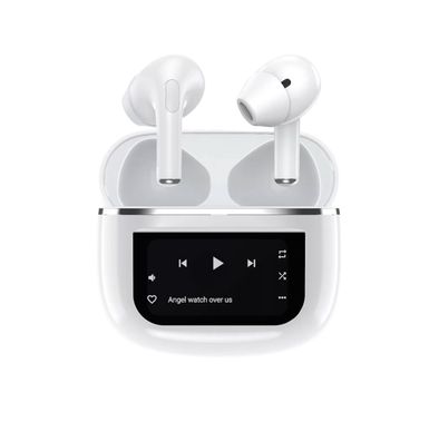 Porodo Soundtec Wonder TWS ANC Earphone with Touch Screen, Lightweight & Compact, Bluetooth V5.4, Remote Camera Trigger, Integrated Flashlight - White