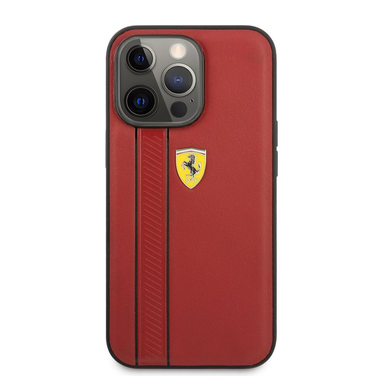 CG MOBILE Ferrari Genuine Leather Hard Case with Debossed Stripes Compatible for iPhone 13 Pro Max (6.7") Shock & Scratches Resistant, Easy Access to All Ports