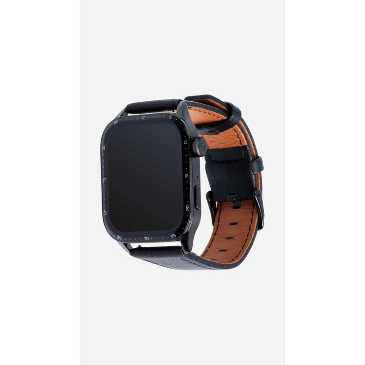 Porodo Lenox Smart Watch 1.91  Wide Touch Screen with Black Leather Strap - Black