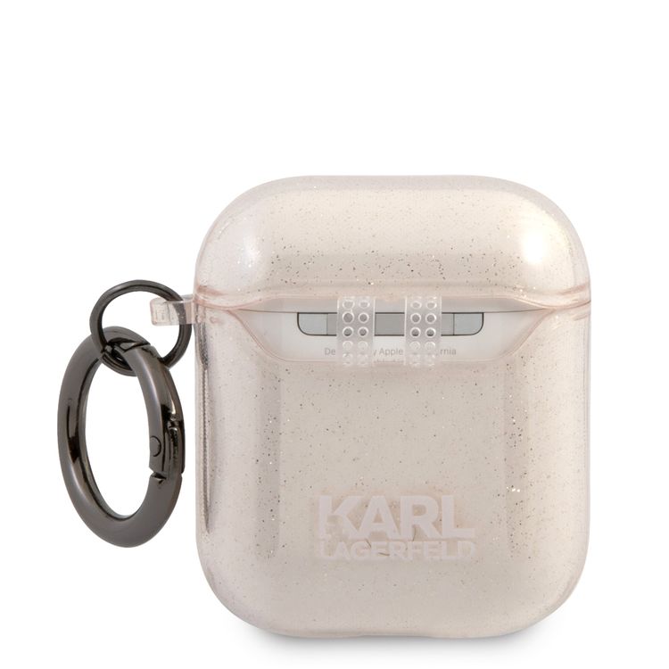 CG Mobile Karl Lagerfeld TPU Glitter Printed Embossed Choupette with Ring Case Compatible with AirPods 1 & 2, Scratch & Drop Protection Cover Officially Licensed - Gold