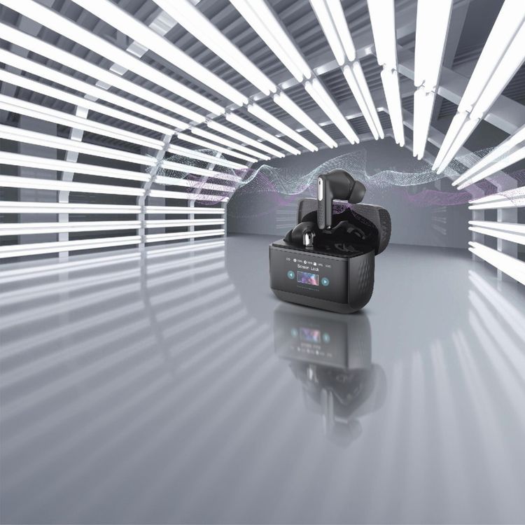 Green Lion Smart Tune True Wireless Earbuds with ANC, Smart Display Case, 500mAh Case Battery Capacity, 10m Transmission Range, IPX5 Waterproof - Black