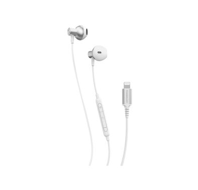 Powerology Stereo Earphones with Lightning Connection, HD Sound Quality, 5mW Max Power, 1.2m Cable Length, Button Control, Hi-Fi Audio, Crystal-Clear Audio, Lightweight & Comfortable Design - White