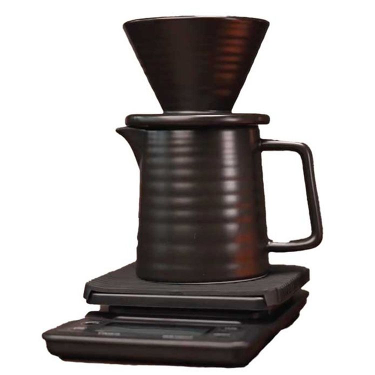 Green Lion G-80 Plus Coffee Maker Set with 40 Pcs Paper Filter, 600mL Black Coffee Kettle Capacity, Glass Dripper, Glass Server & Glass Cups, Bean Grinder, Coffee Scale, Travel Box - Black