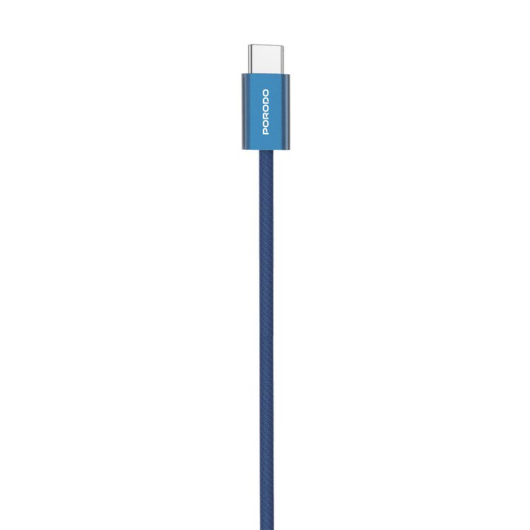 Porodo High-Speed USB-C to USB-C Cable with 60W Power Delivery, Cotton Braided Jacket, 480Mbps Data Transfer Speed, High-Speed Charging, Tangle-Free, Optimal Charging - Blue