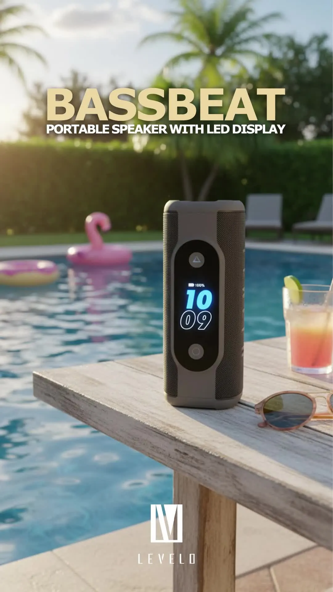 Levelo BassBeat Portable Speaker with Touch Display in UAE | RGB Lighting - Black Color | (LVLBASSBSPKRBK)