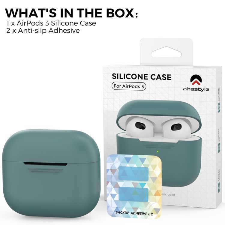 AhaStyle PT176-MG Full Cover Silicone Case for Airpods 3 Drop Shock Protection, Front LED Visible Cover with Carabiner Suitable with Wireless Chargers - Green