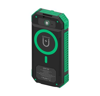 Green Lion Solar Flex 20000mAh Power Bank with Emergency Strobe, Protective Port Enclosure, Multi-Device Charging, Durable Outdoor Build, IP65 Dust & Water Resistant, Built-in Flashlight, MagSafe Compatible - Black