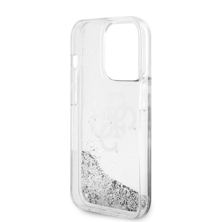 Guess Liquid Glitter Case with 4G Electroplated Logo - Silver - iPhone 15 Pro