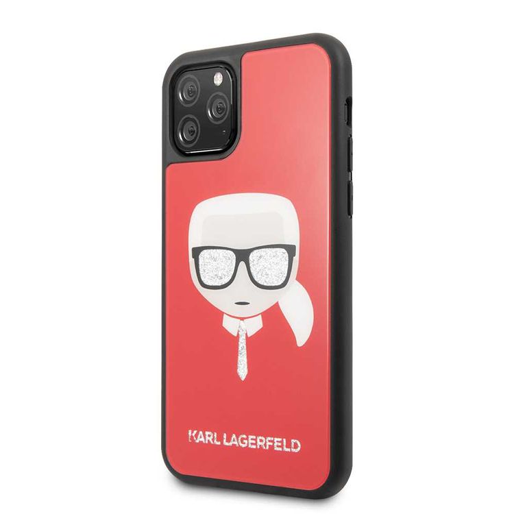 CG MOBILE Karl Lagerfeld Double Layers Case with Glitter Head Compatible for Apple iPhone 11 Pro Max (6.5") Shock Absorbent & Scratch Resistant, Easy Access to All Ports, Drop Protection Back Cover Officially Licensed