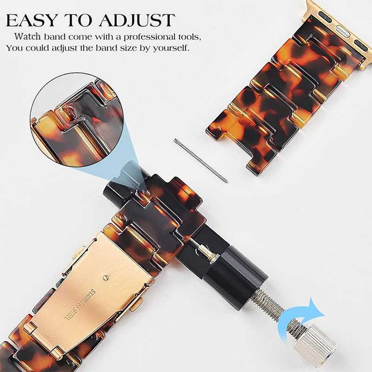 Green Lion Marble Watch Strap for Apple Watch 42/44/45/49mm, Double-lock Folding Buckle, Water Resistant, Easy Installation, Stainless Steel Connector - Amber