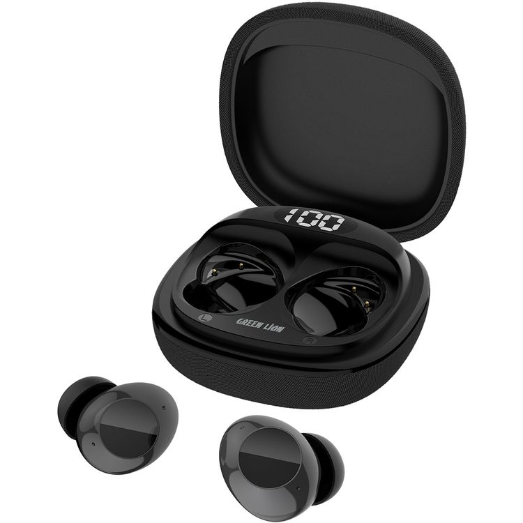 سماعات الأذن اللاسلكية الحقيقية جرين ليون مالبون مع ENC، ميكروفونات مزدوجة، منفذ شحن Type-C، إصدار بلوتوث 5.4. مدى بلوتوث 10 متر، بطارية حقيبة بسعة 300 مللي أمبير، وقت شحن ساعتين، وقت استعداد 21 ساعة، عرض حالة البطارية - باللون الأسود.