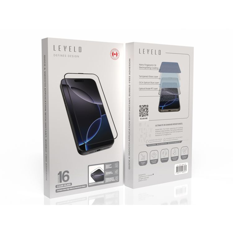 واقي شاشة شفاف من Levelo 3D Resin Glue لهاتف iPhone 16 Pro Max، مضاد للبصمات، طلاء oleophobic، تصميم مقاوم للانفجار، مضاد للخدوش، يمنع الفقاعات الهوائية، تفريغ تلقائي، مقاوم للماء - شفاف