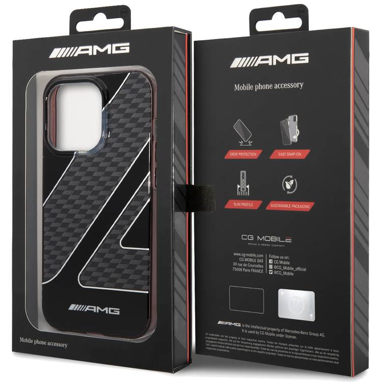 AMG Transparent Double Layer Case with Checkered Flag Pattern Crystal Case iPhone 14 Pro Max Compatibility - Black