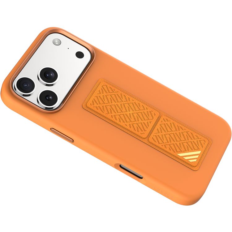 جراب ليفيلو مورفيكس سيليكون جريب ستاند لهاتف آيفون 17 برو، لعرض بدون استخدام اليدين، بطانة داخلية من الألياف الدقيقة الأصيلة، حامل أفقي وعمودي، ممتص للصدمات، حواف مرتفعة للكاميرا والشاشة، تصميم نحيف - برتقالي